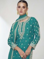 Dark Aqua Premium Chinon Silk Sharara Suit